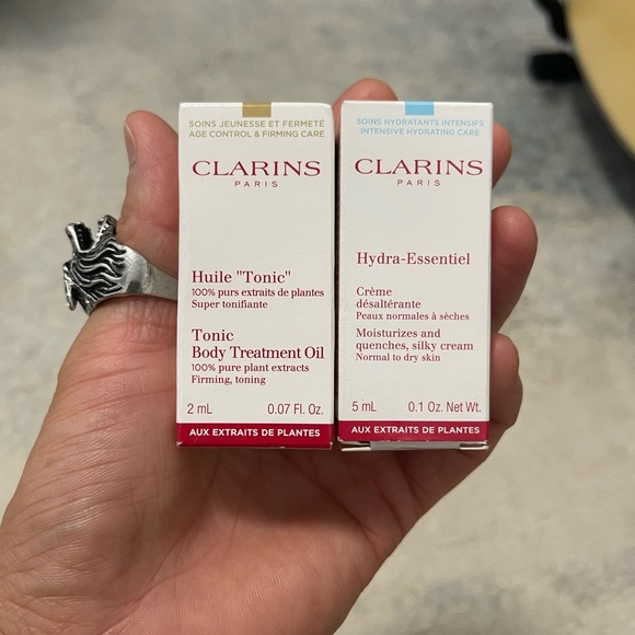 NIB 2-Pack Clarins Paris Huile Tonic Body Oil & Hydra-Essentiel Silky Cream - Picture 2 of 7